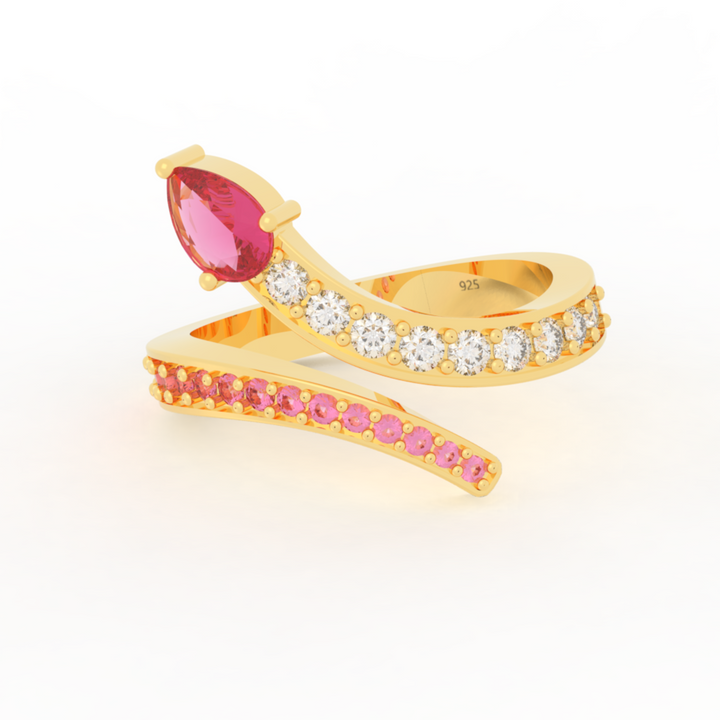 Teardrop Cut Stone Open Adjustable Ring – Hallmarked 925 Sterling Silver Yellow Gold Plated | Elegant & Versatile Jewelry