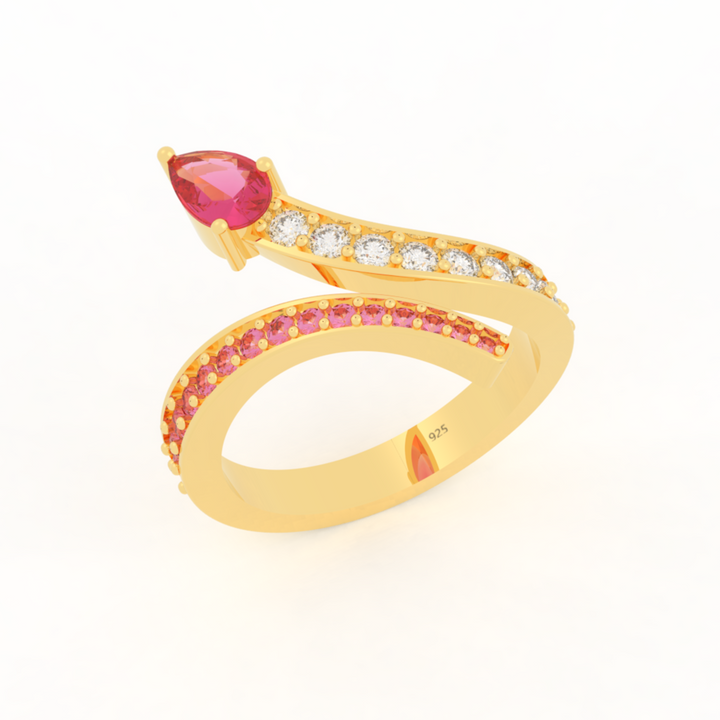Teardrop Cut Stone Open Adjustable Ring – Hallmarked 925 Sterling Silver Yellow Gold Plated | Elegant & Versatile Jewelry