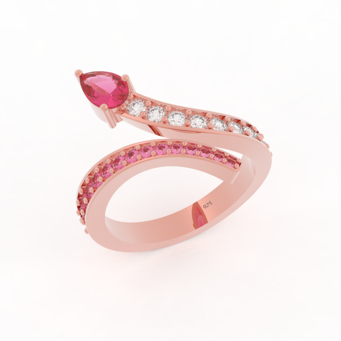 Teardrop Cut Stone Open Adjustable Ring – Hallmarked 925 Sterling Silver Rose Gold Plated | Elegant & Versatile Jewelry