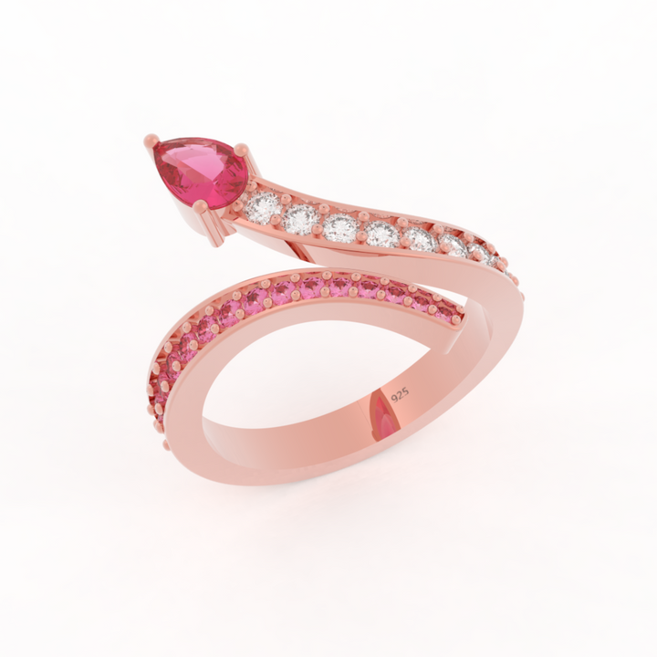 Teardrop Cut Stone Open Adjustable Ring – Hallmarked 925 Sterling Silver Rose Gold Plated | Elegant & Versatile Jewelry