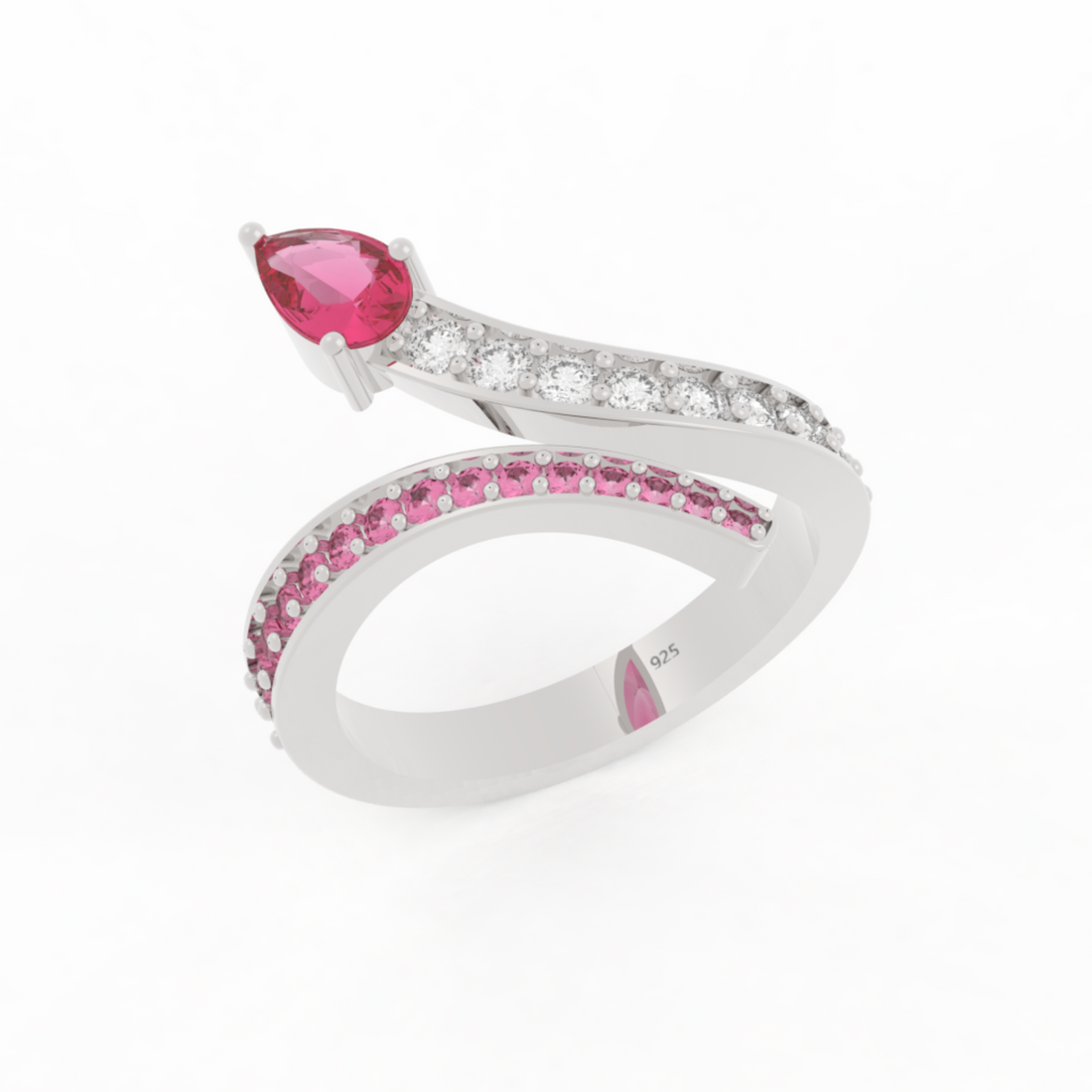 Teardrop Cut Stone Open Adjustable Ring – Hallmarked 925 Sterling Silver White Gold Plated | Elegant & Versatile Jewelry