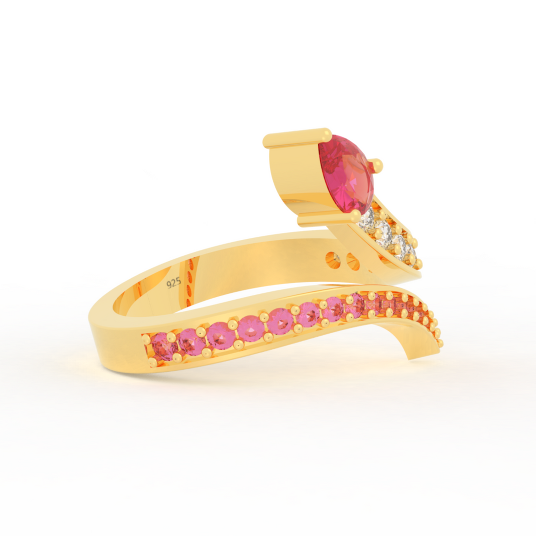 Teardrop Cut Stone Open Adjustable Ring – Hallmarked 925 Sterling Silver Yellow Gold Plated | Elegant & Versatile Jewelry