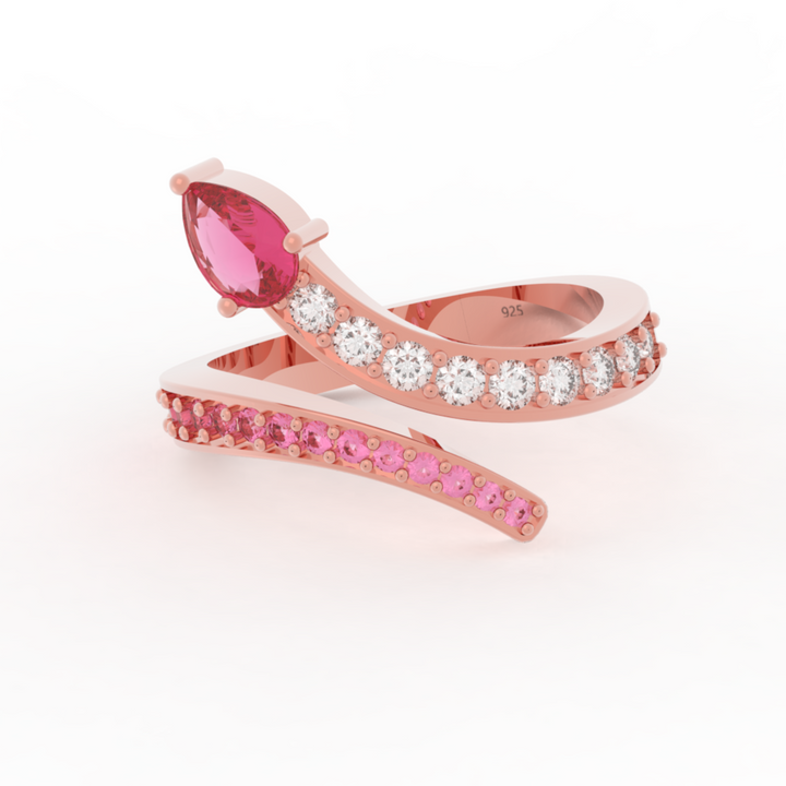 Teardrop Cut Stone Open Adjustable Ring – Hallmarked 925 Sterling Silver Rose Gold Plated | Elegant & Versatile Jewelry
