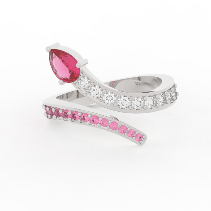 Teardrop Cut Stone Open Adjustable Ring – Hallmarked 925 Sterling Silver White Gold Plated | Elegant & Versatile Jewelry