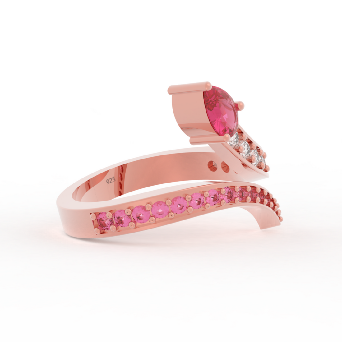 Teardrop Cut Stone Open Adjustable Ring – Hallmarked 925 Sterling Silver Rose Gold Plated | Elegant & Versatile Jewelry
