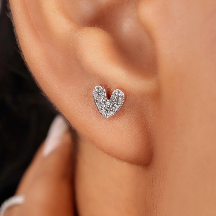 Tiny Heart Shape CZ Stud Earrings, Hallmarked 925 Sterling Silver
