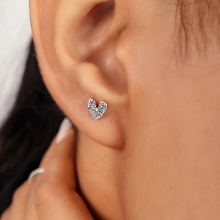 Tiny Heart Shape CZ Stud Earrings, Hallmarked 925 Sterling Silver