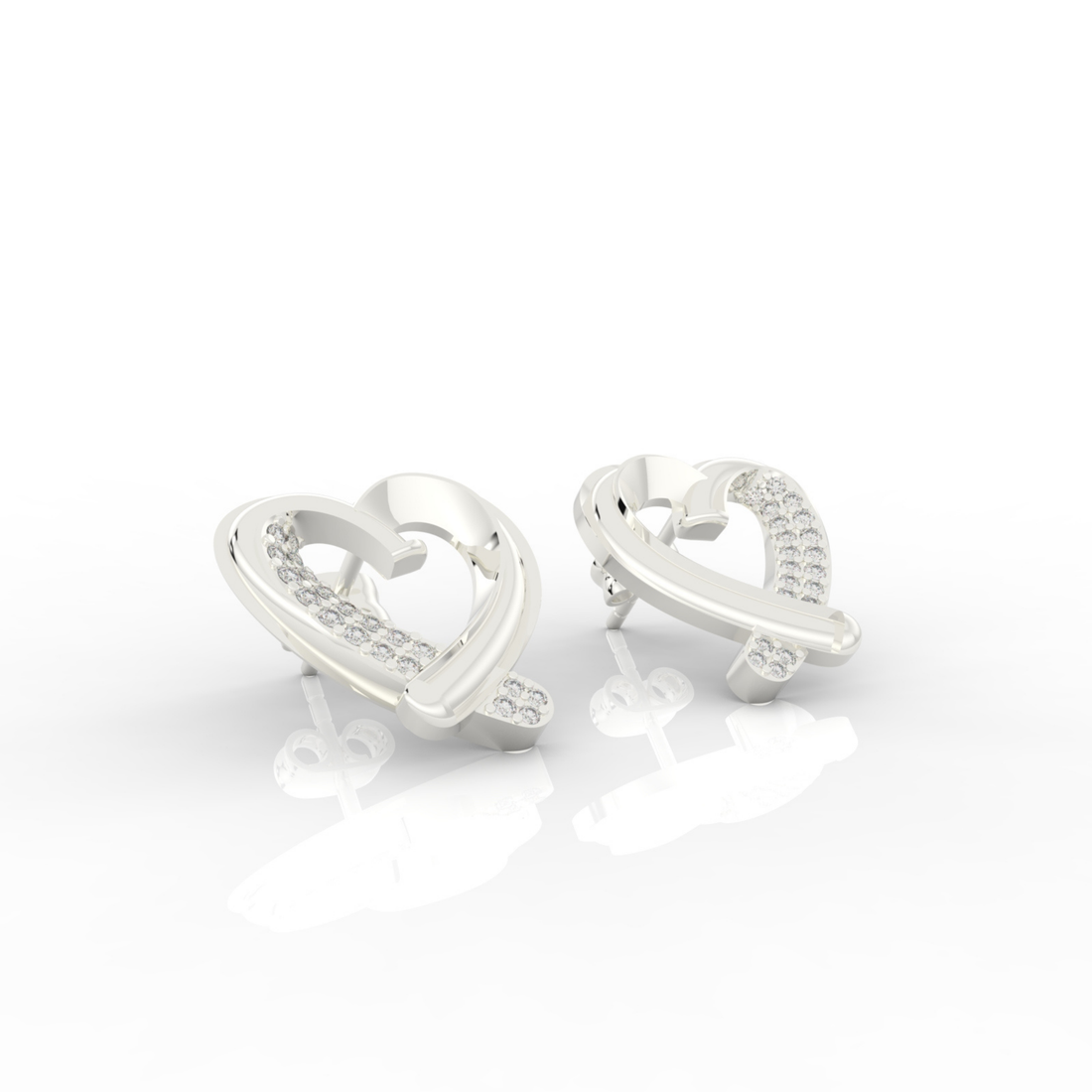 Trendy Heart Shape Partywear Stud Earrings, Hallmarked 925 Sterling Silver