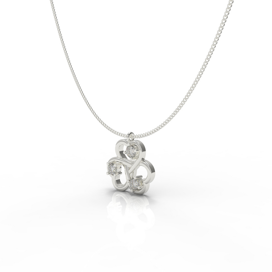 Trio Heart Pendant With Chain, Hallmarked 925 Sterling Silver