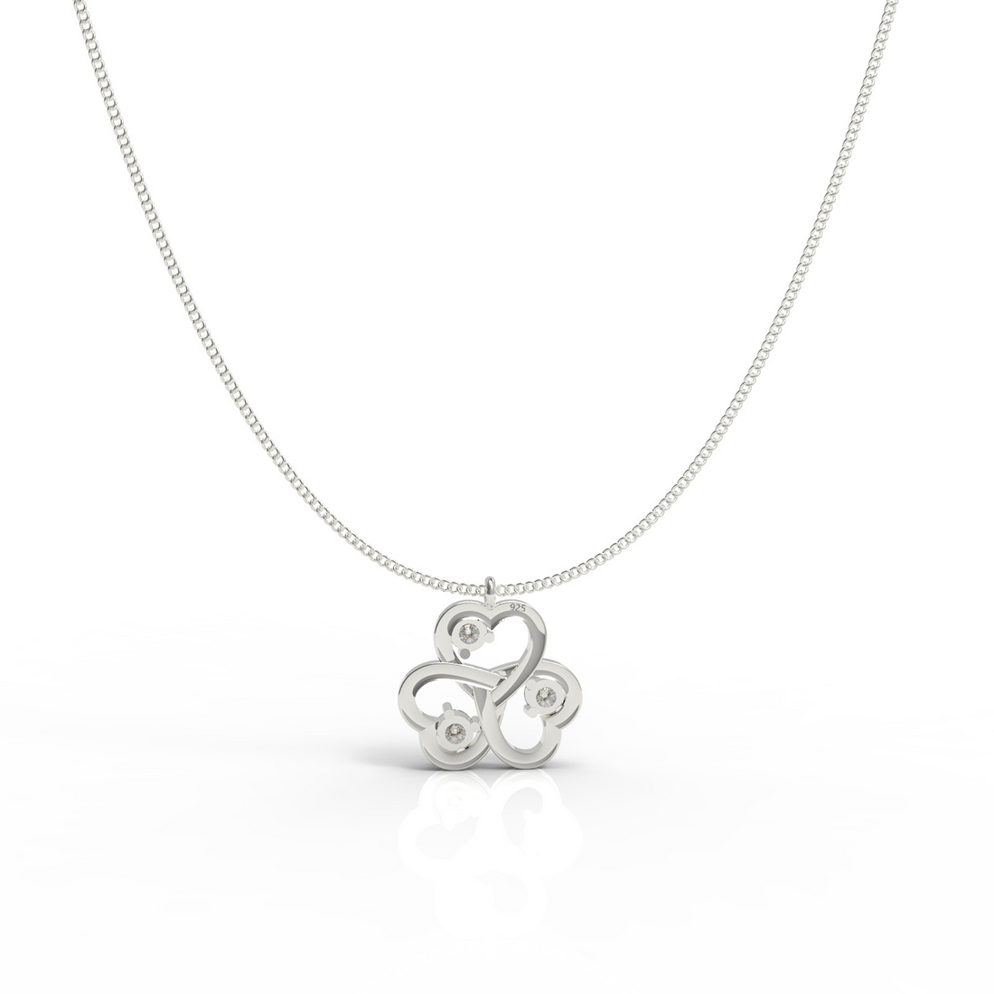 Trio Heart Pendant With Chain, Hallmarked 925 Sterling Silver