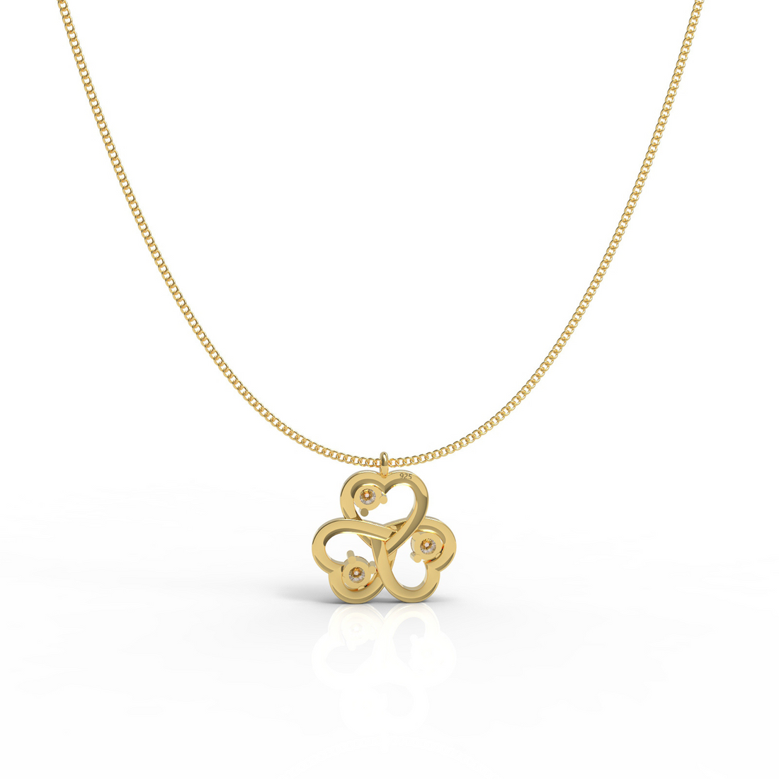 Trio Heart Pendant With Chain, Hallmarked 925 Sterling Silver