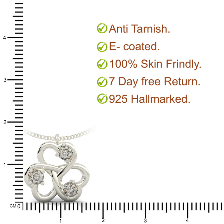 Trio Heart Pendant With Chain, Hallmarked 925 Sterling Silver