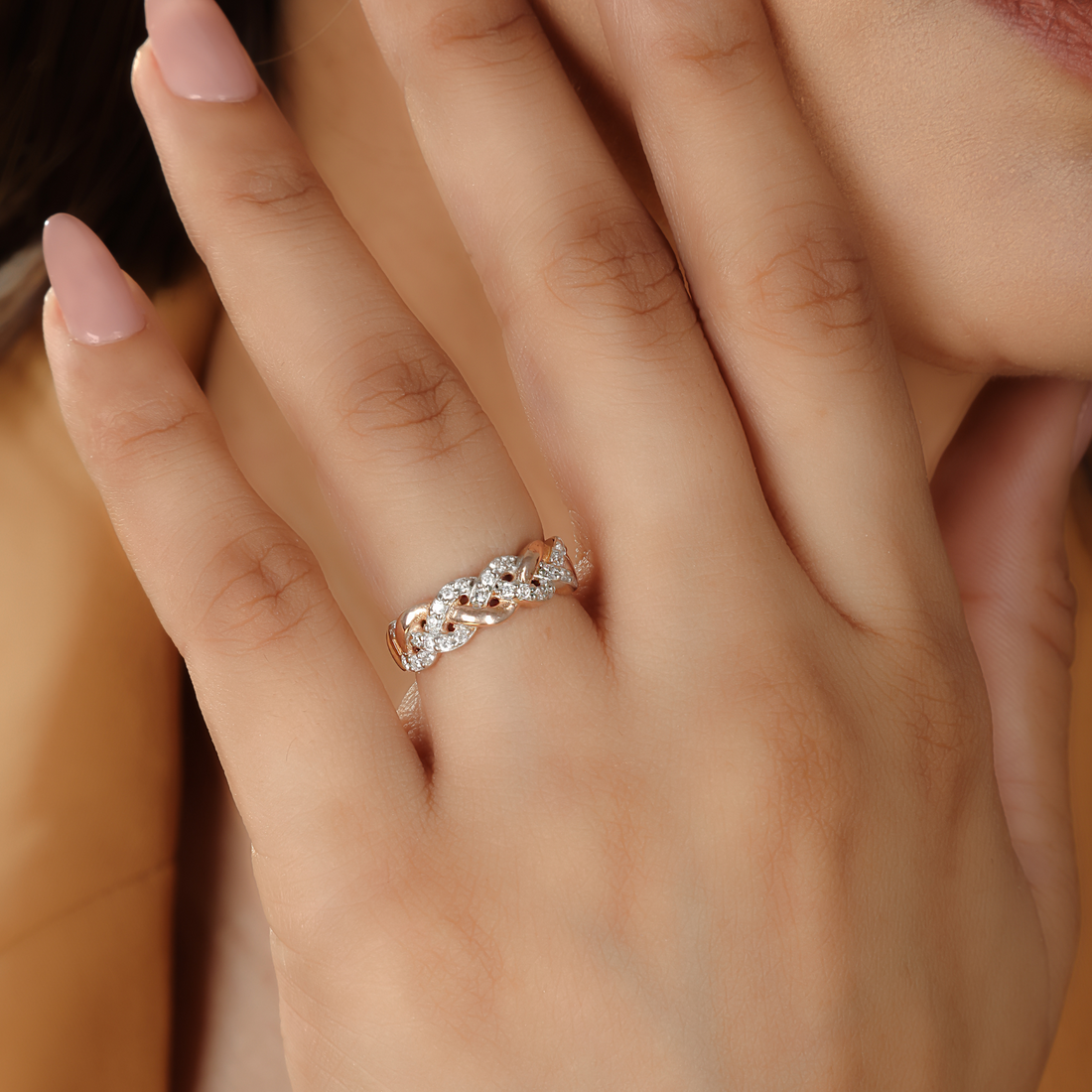 Twisted Rope Band Ring- Hallmarked 925 Sterling Silver Rose Gold
