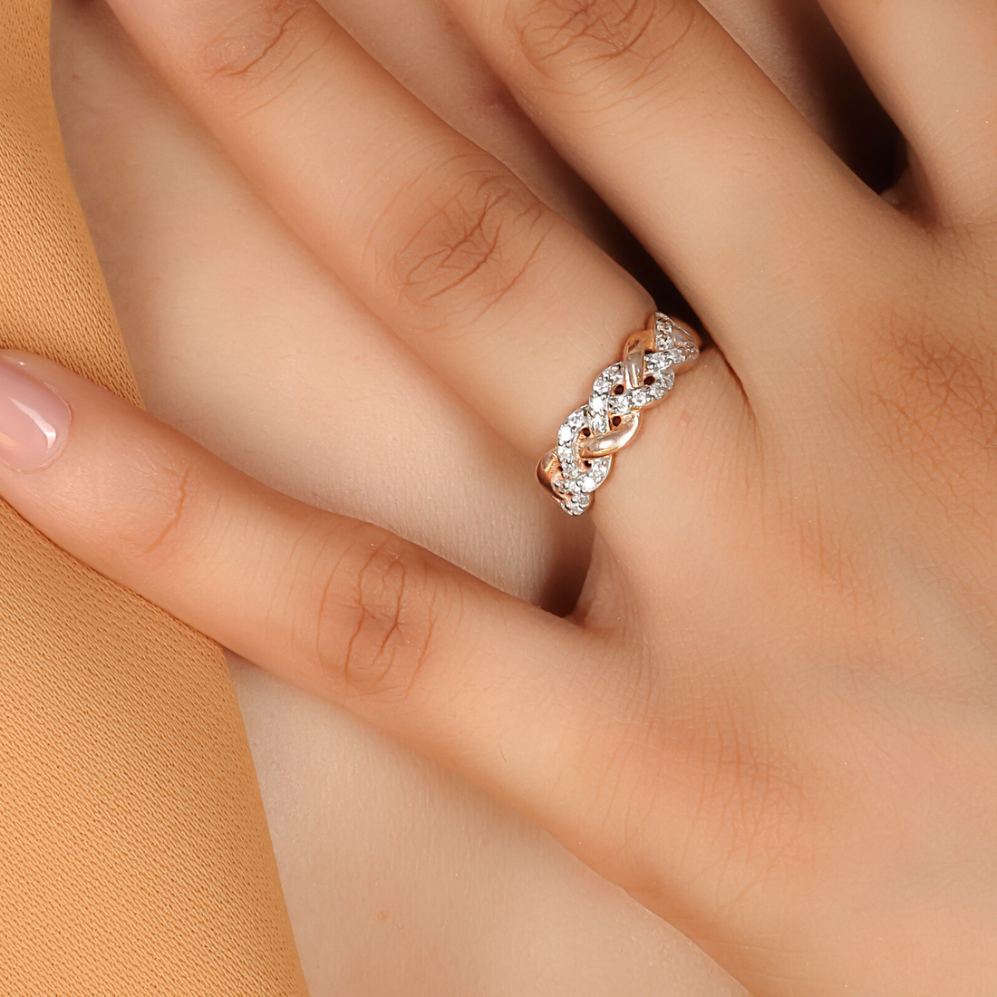 Twisted Rope Band Ring- Hallmarked 925 Sterling Silver Rose Gold
