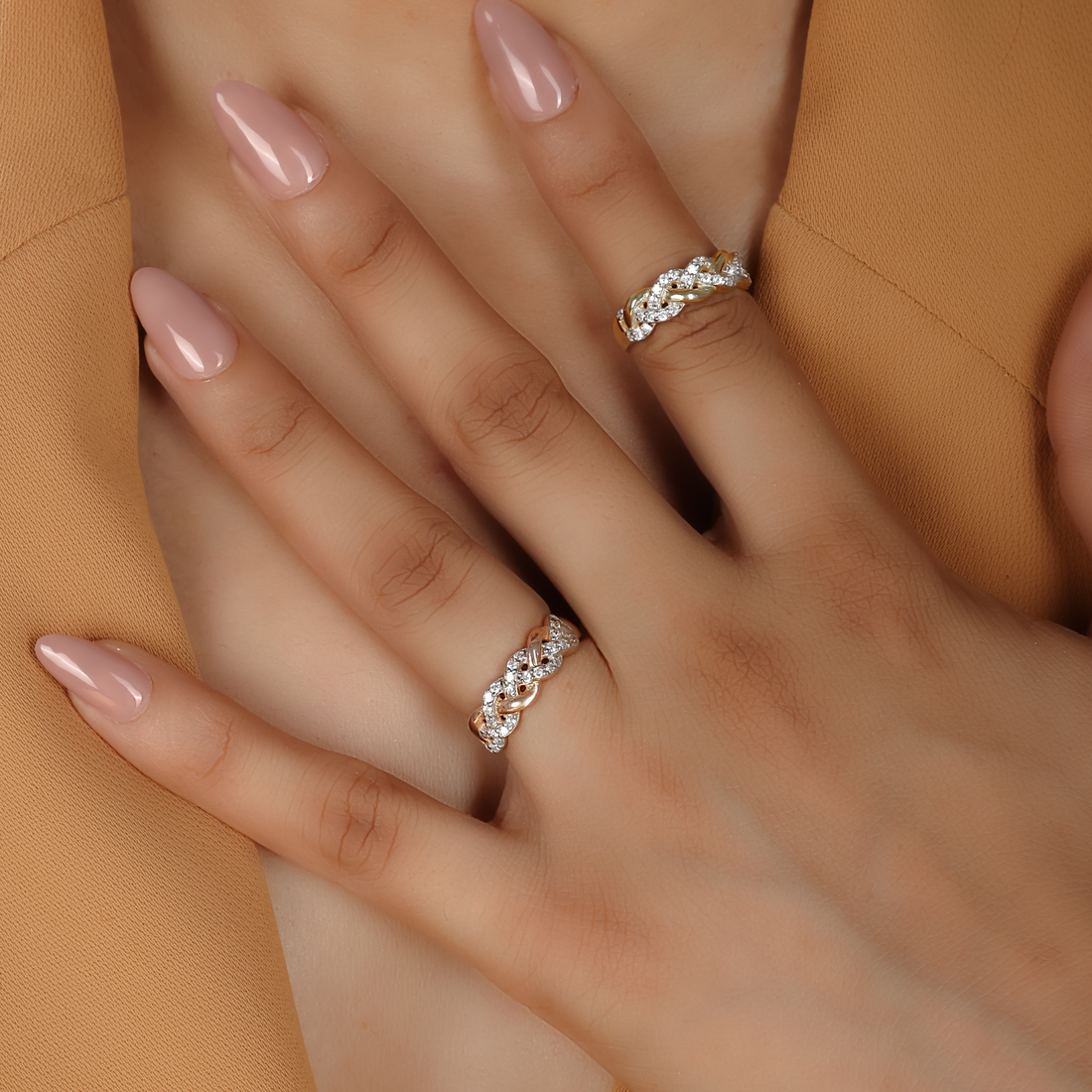 Twisted Rope Band Ring- Hallmarked 925 Sterling Silver Rose Gold