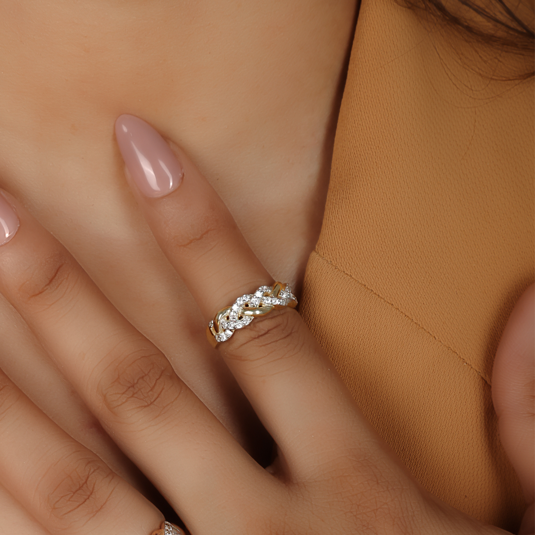 Twisted Rope Band Ring Yellow Gold Plated- Hallmarked 925 Sterling Silver Yellow Gold