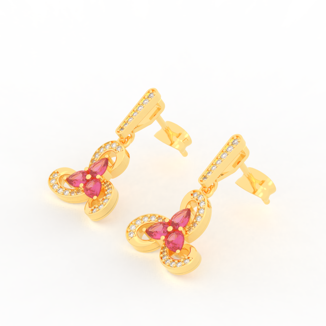 Vintage Ruby Flower Dangle Earrings, Hallmarked 925 Sterling Silver