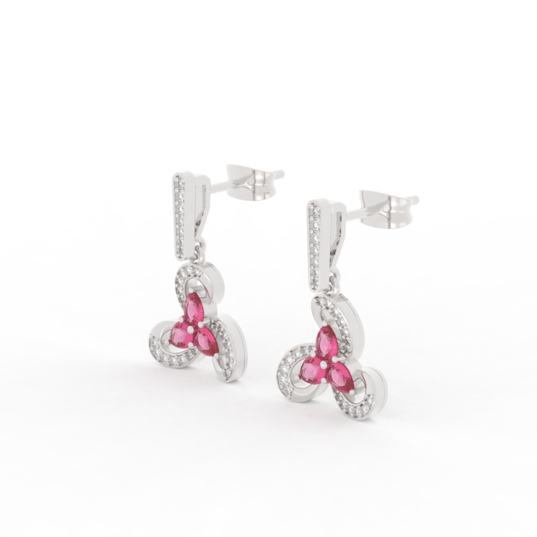Vintage Ruby Flower Dangle Earrings, Hallmarked 925 Sterling Silver
