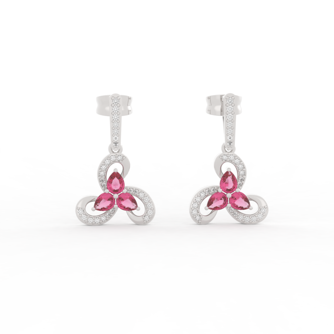 Vintage Ruby Flower Dangle Earrings, Hallmarked 925 Sterling Silver
