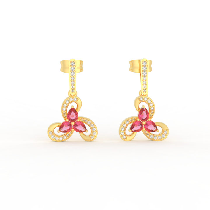 Vintage Ruby Flower Dangle Earrings, Hallmarked 925 Sterling Silver