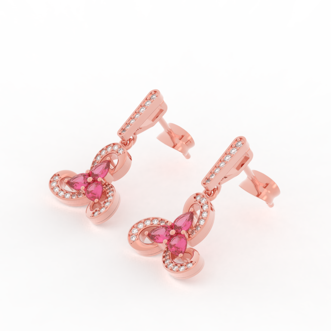 Vintage Ruby Flower Dangle Earrings, Hallmarked 925 Sterling Silver