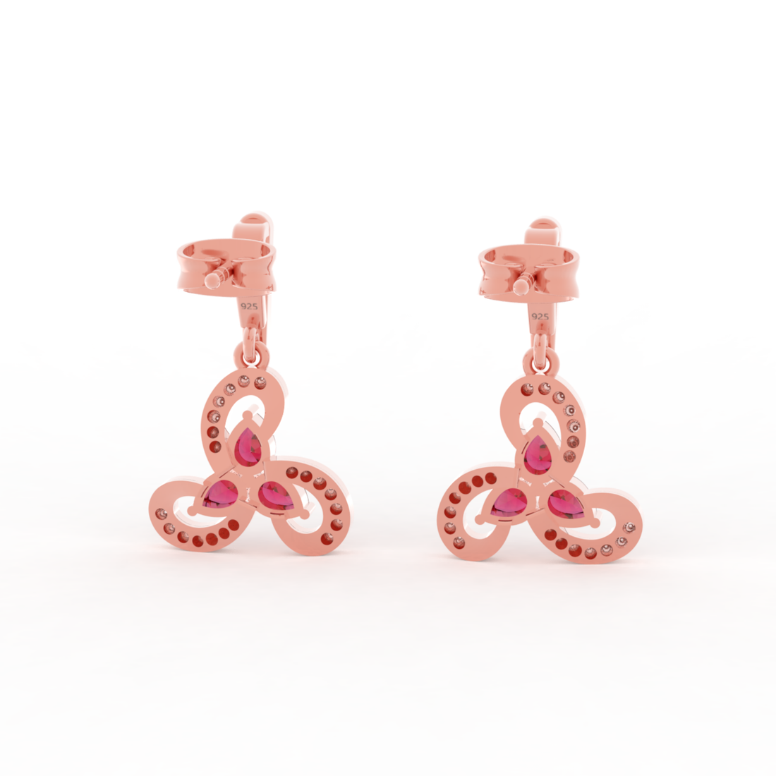 Vintage Ruby Flower Dangle Earrings, Hallmarked 925 Sterling Silver
