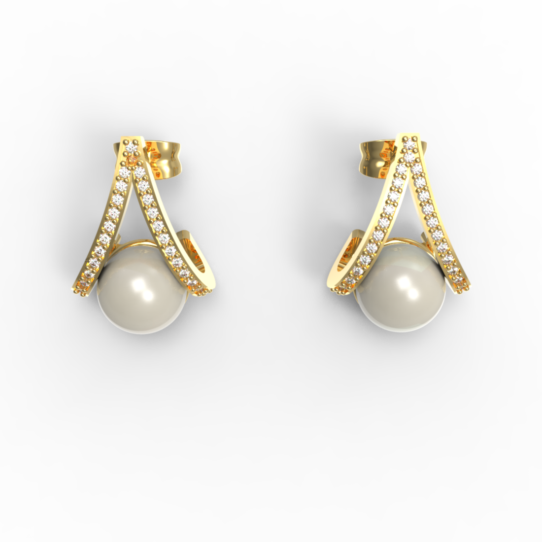 Water Pearl Drop Sparkling CZ  Stud Earring, Hallmarked 925 Sterling Silver