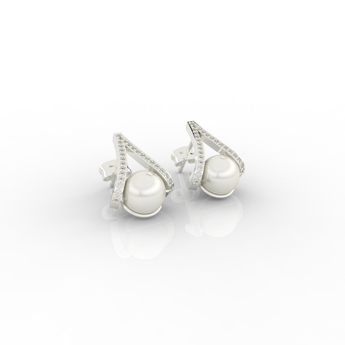 Water Pearl Drop Sparkling CZ  Stud Earring, Hallmarked 925 Sterling Silver