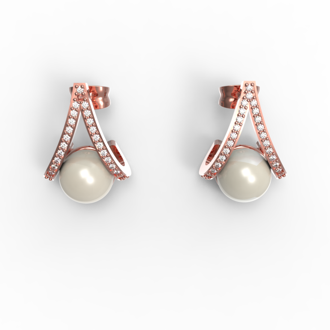 Water Pearl Drop Sparkling CZ  Stud Earring, Hallmarked 925 Sterling Silver
