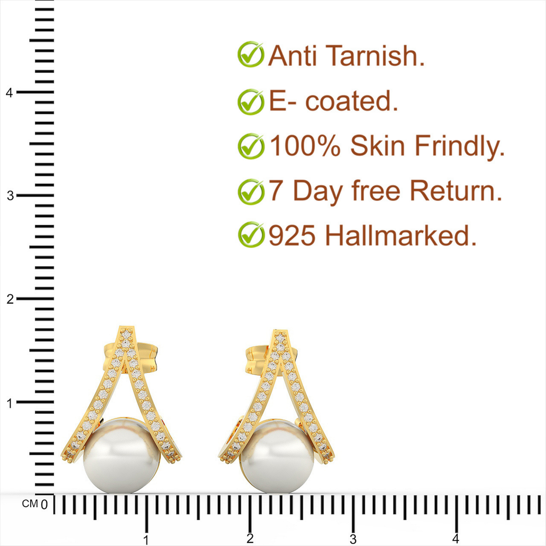 Water Pearl Drop Sparkling CZ  Stud Earring, Hallmarked 925 Sterling Silver