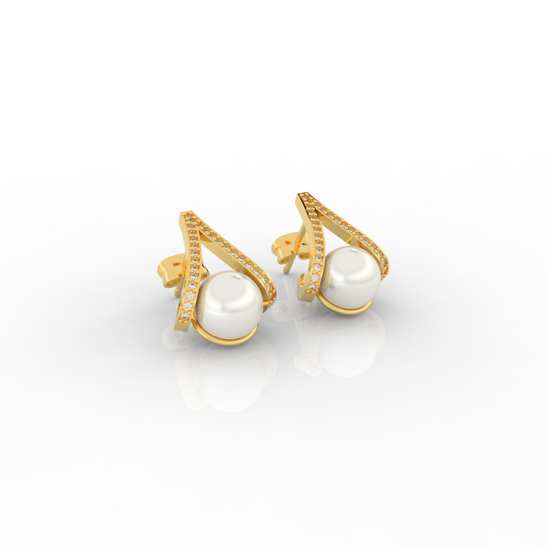 Water Pearl Drop Sparkling CZ  Stud Earring, Hallmarked 925 Sterling Silver