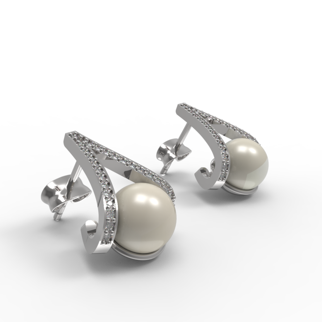 Water Pearl Drop Sparkling CZ  Stud Earring, Hallmarked 925 Sterling Silver
