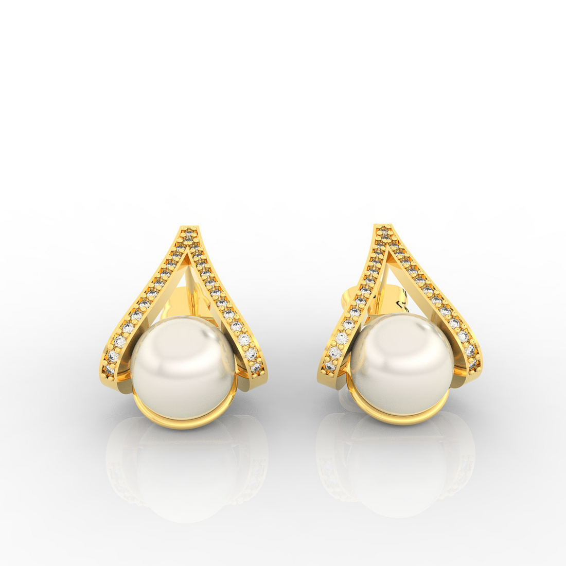 Water Pearl Drop Sparkling CZ  Stud Earring, Hallmarked 925 Sterling Silver
