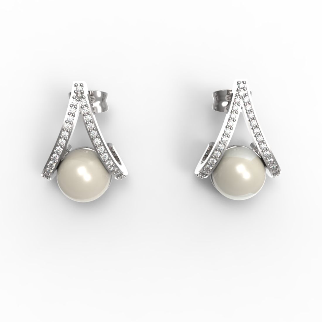 Water Pearl Drop Sparkling CZ  Stud Earring, Hallmarked 925 Sterling Silver