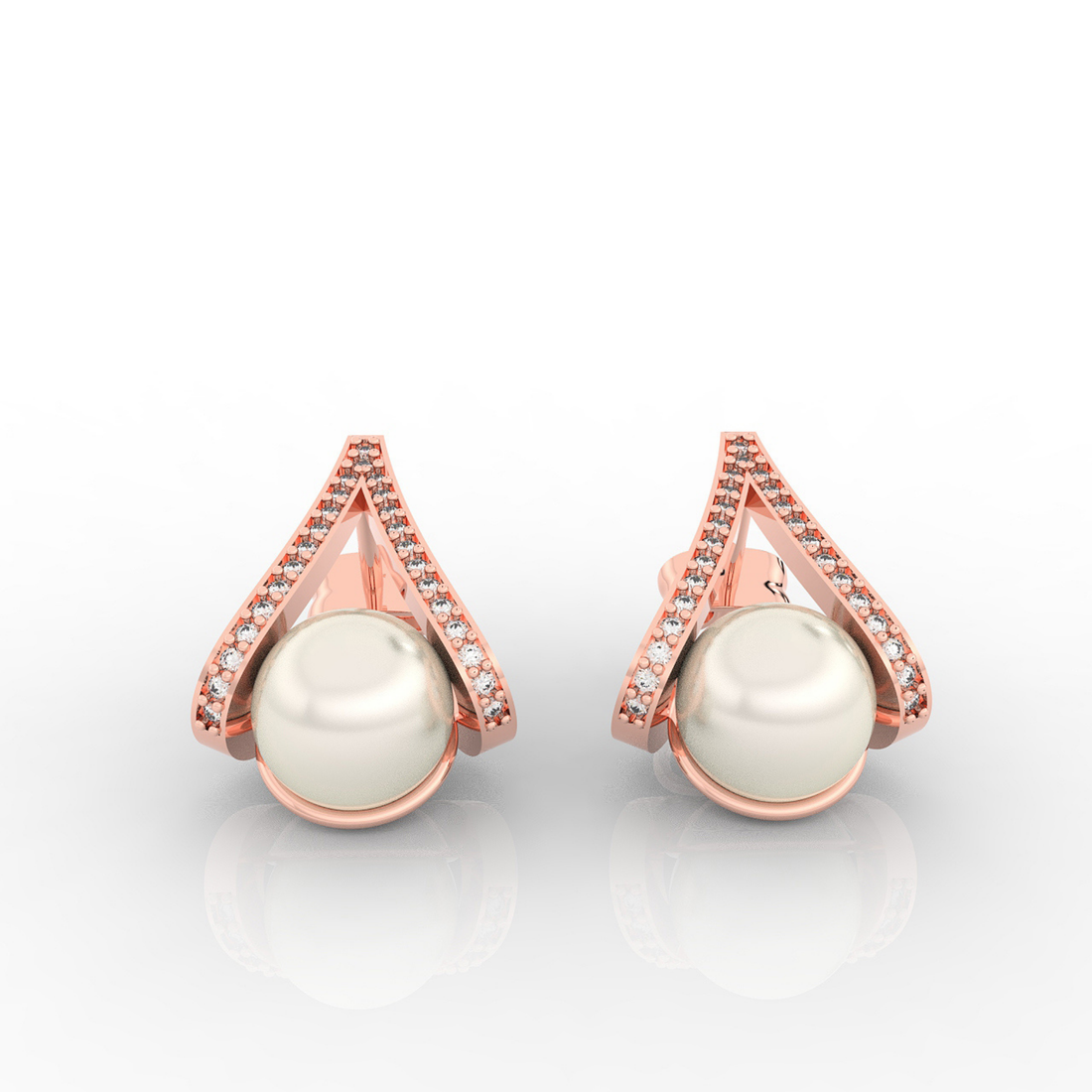 Water Pearl Drop Sparkling CZ  Stud Earring, Hallmarked 925 Sterling Silver