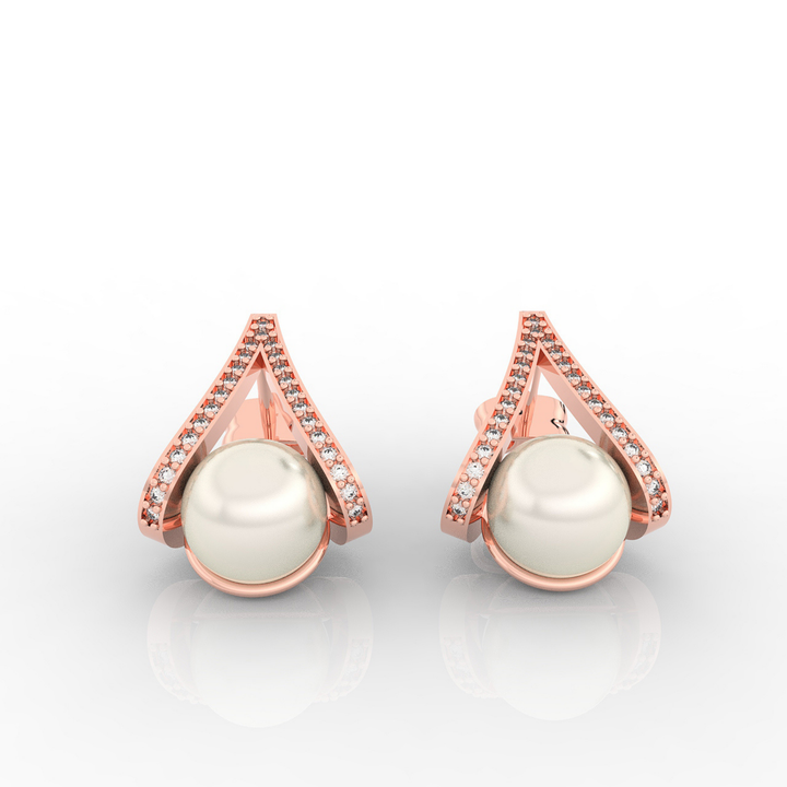 Water Pearl Drop Sparkling CZ  Stud Earring, Hallmarked 925 Sterling Silver