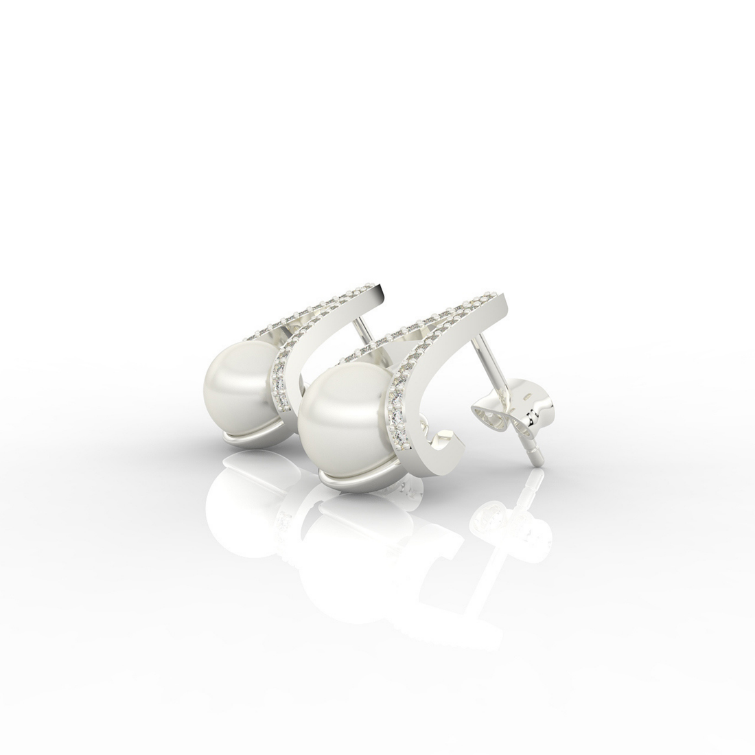 Water Pearl Drop Sparkling CZ  Stud Earring, Hallmarked 925 Sterling Silver