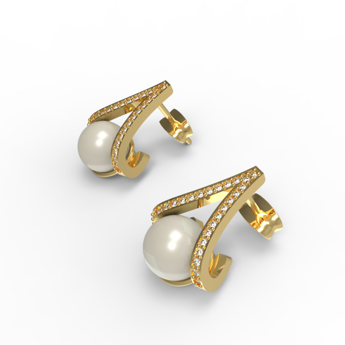 Water Pearl Drop Sparkling CZ  Stud Earring, Hallmarked 925 Sterling Silver