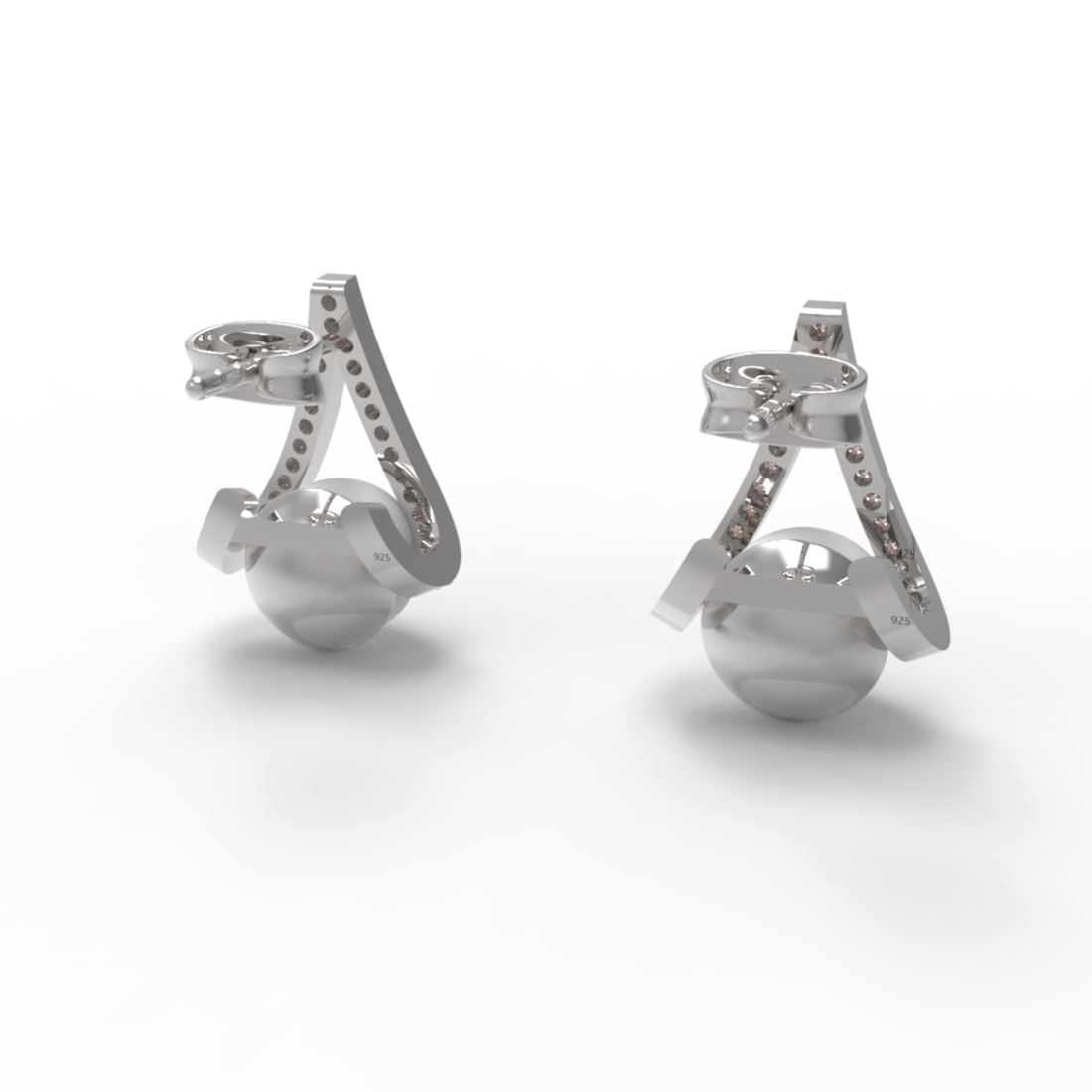 Water Pearl Drop Sparkling CZ  Stud Earring, Hallmarked 925 Sterling Silver