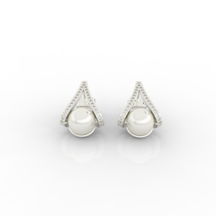 Water Pearl Drop Sparkling CZ  Stud Earring, Hallmarked 925 Sterling Silver
