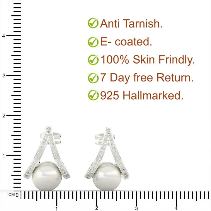 Water Pearl Drop Sparkling CZ  Stud Earring, Hallmarked 925 Sterling Silver