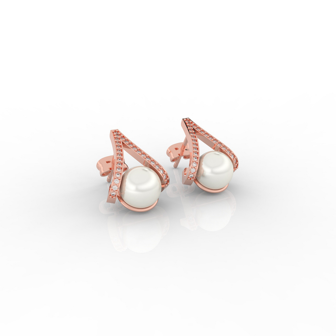 Water Pearl Drop Sparkling CZ  Stud Earring, Hallmarked 925 Sterling Silver