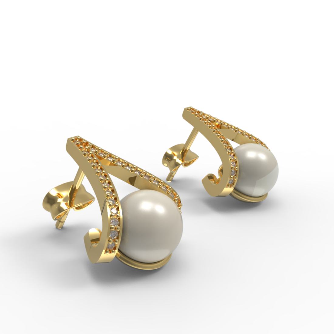 Water Pearl Drop Sparkling CZ  Stud Earring, Hallmarked 925 Sterling Silver