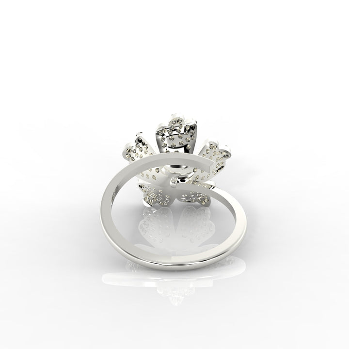 Daisy Pearl Stone Engagement Ring, Hallmarked 925 Sterling Silver White Gold