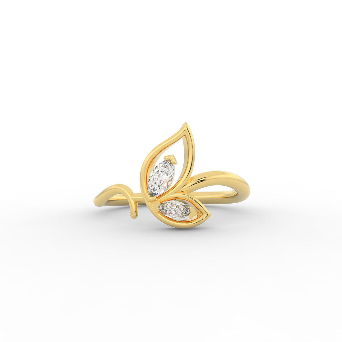 Sassy Winged Shaped Ring – Hallmarked 925 Sterling Silver Yellow Gold Plated | Bold & Elegant Jewelry