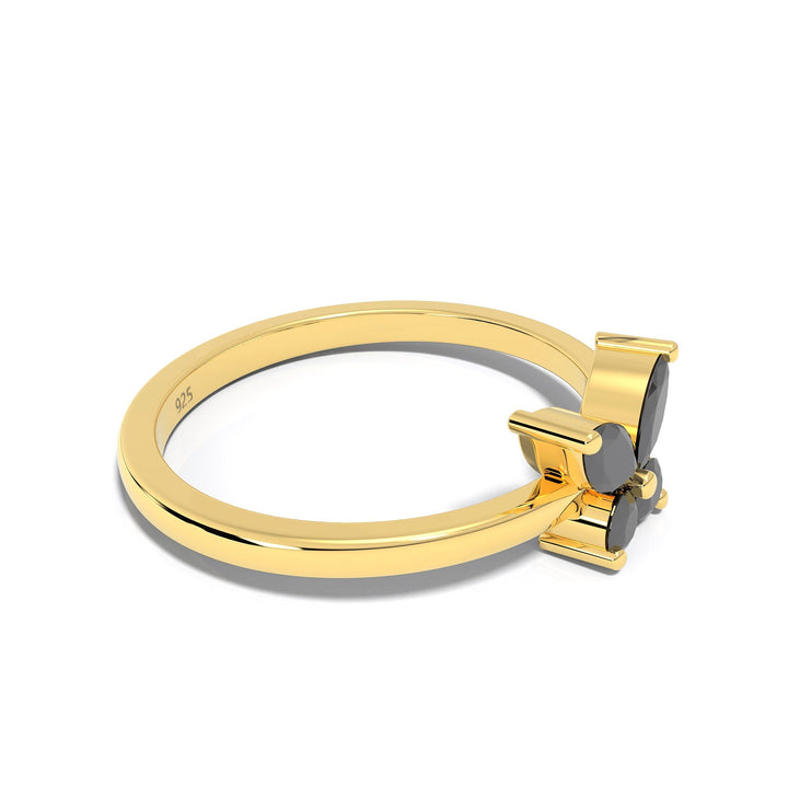 Black Butterfly Chunky Ring Yellow Gold Plated- Hallmarked 925 Sterling Silver Yellow Gold