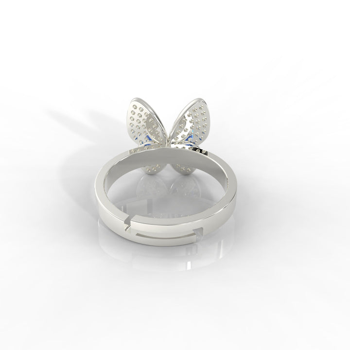 Elegant Blue Enamel Butterfly Ring for Women – Hallmarked 925 Sterling Silver, White Gold Plated, Perfect for All Occasions