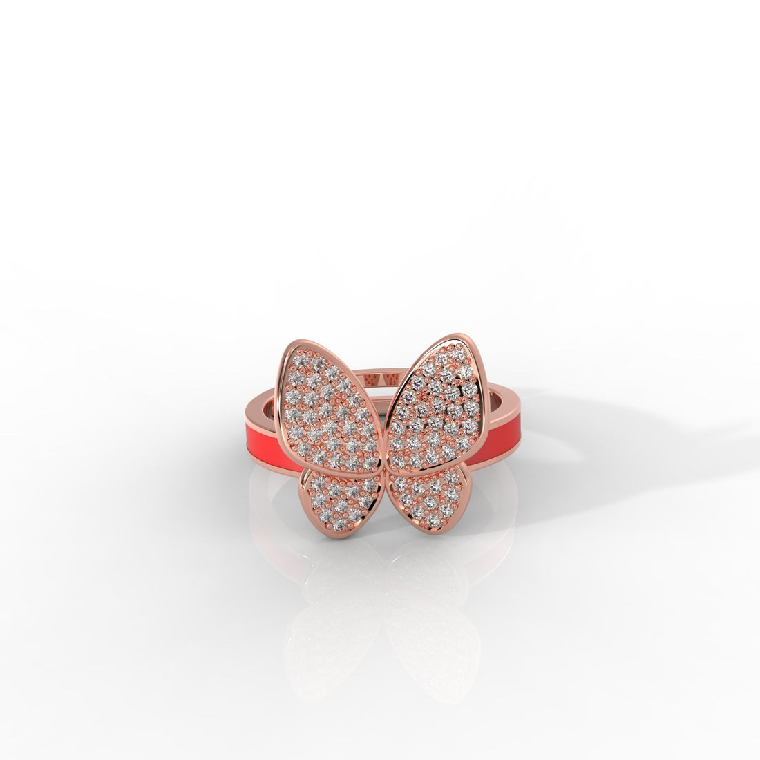 Personalized Butterfly Ring for Women – Hallmarked 925 Sterling Silver with Rose Gold Plating and Red Enamel, Perfect for Every Occasion