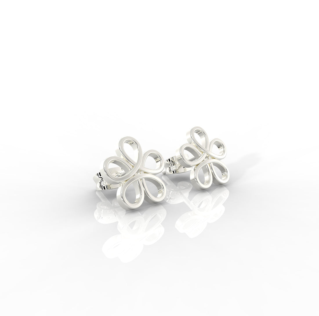 Modern Open Flower Stud Earrings For Her, Hallmarked 925 Sterling Silver
