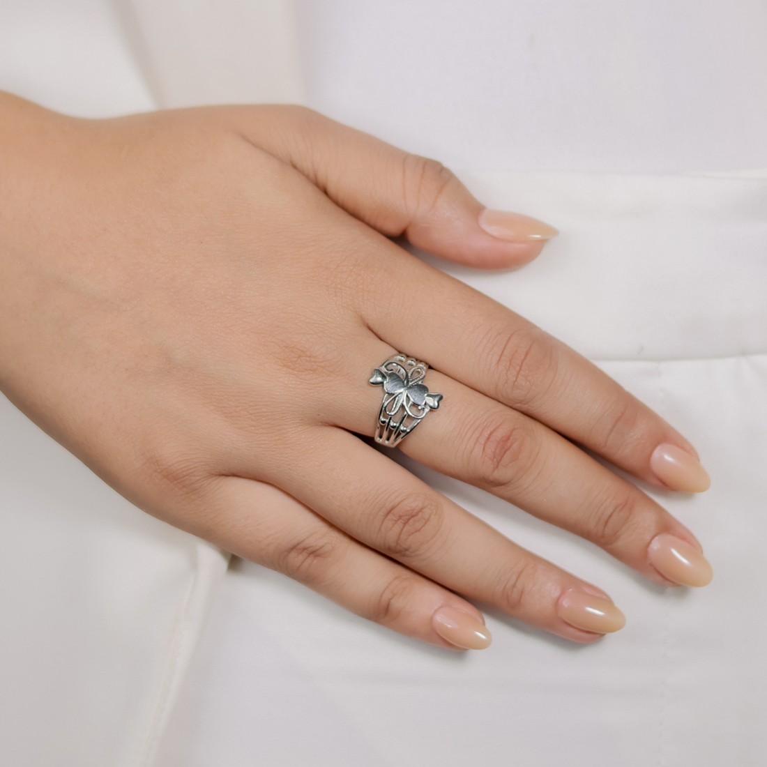 Flower Shape Cocktail Ring – Hallmarked 925 Sterling Silver White Gold Plated | Elegant Casual Wear Jewelry for Women
